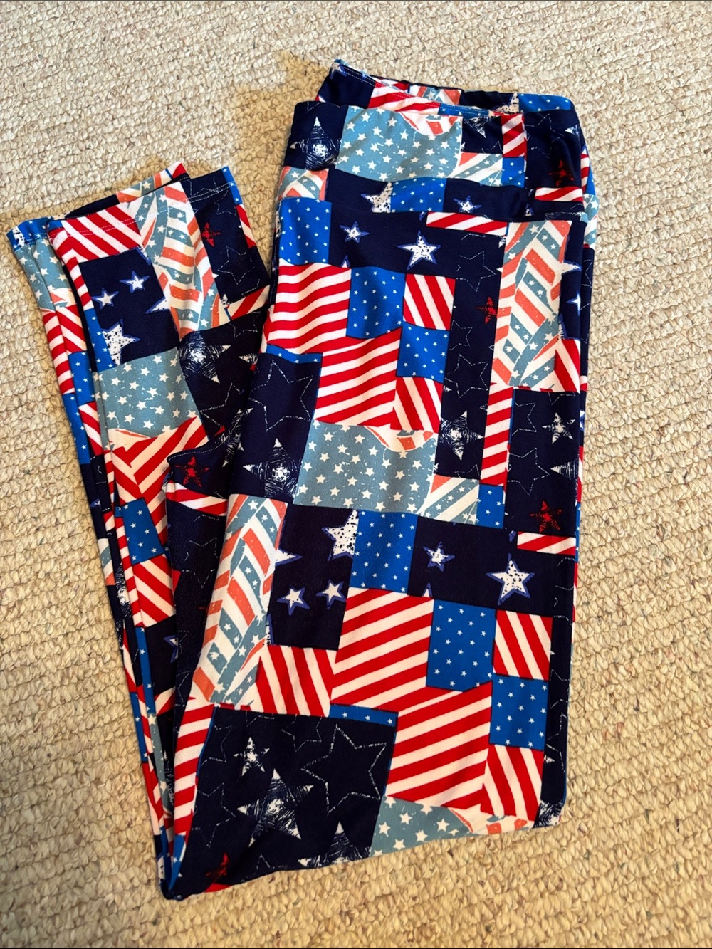 LuLaRoe TC Leggings - Red, White & Blue Patchwork Star Leggings
